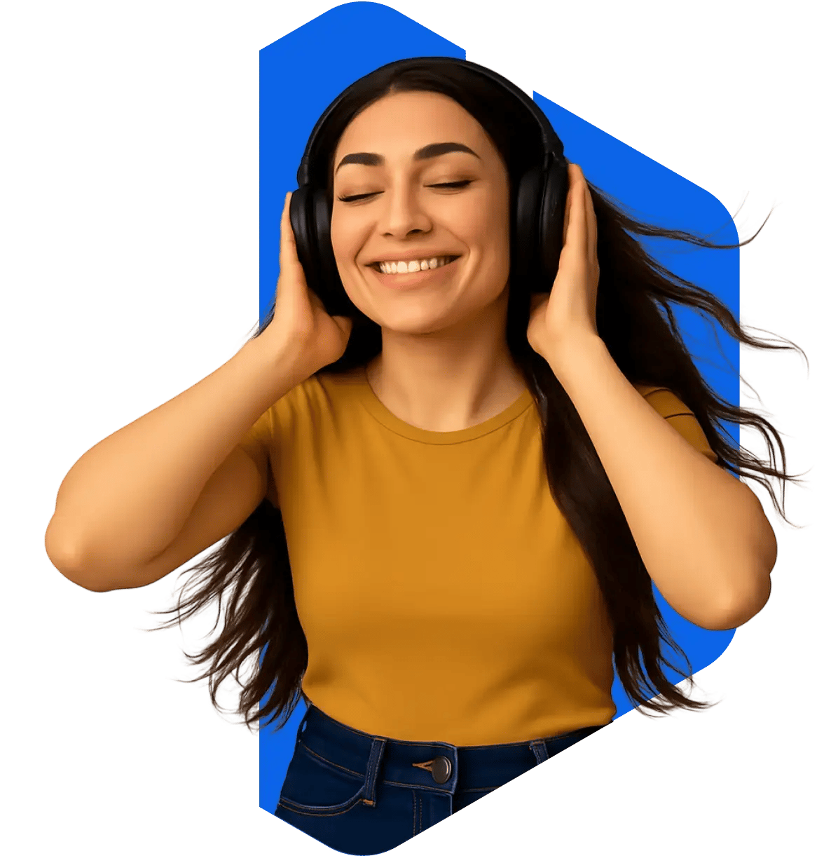 women listening to music on headphones