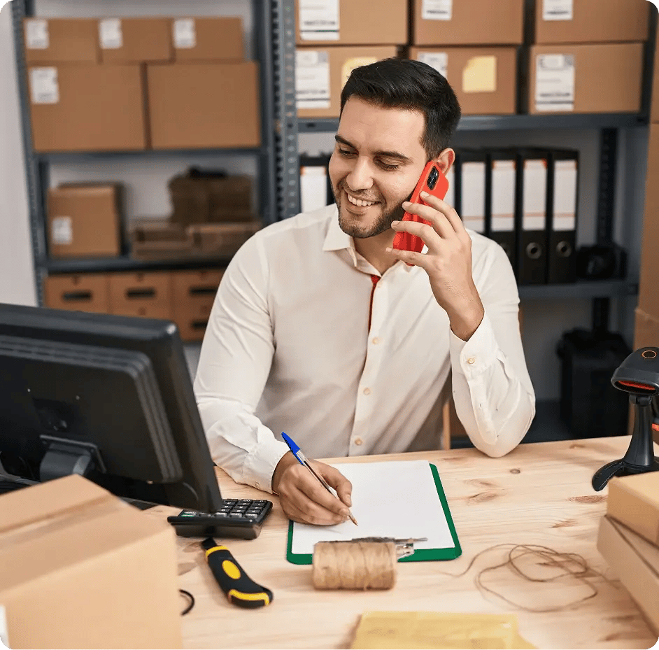 Warehouse supervisor on the phone
